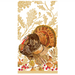 Woodland turkey Caspari fall guest towels featuring an elegant autumn leaf motif available at Be Charmed