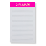 Chez Gagne Notepad with 'Girl Math' text on a pink banner at the top. Available at Be Charmed