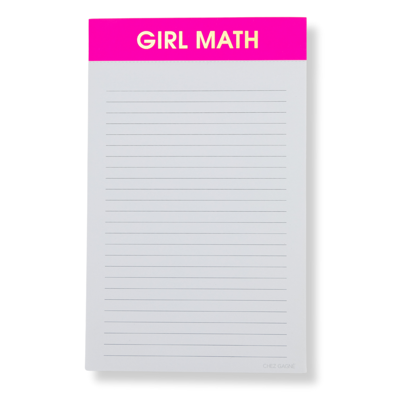 Chez Gagne Notepad with 'Girl Math' text on a pink banner at the top. Available at Be Charmed