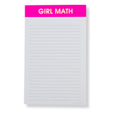 Chez Gagne Notepad with 'Girl Math' text on a pink banner at the top. Available at Be Charmed
