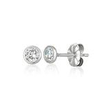 Pair of silver stud earrings with CZ gemstones on a white background. Available at Be Charmed