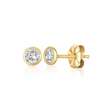 Gold earrings with CZ gemstones on a white background. Available at Be Charmed