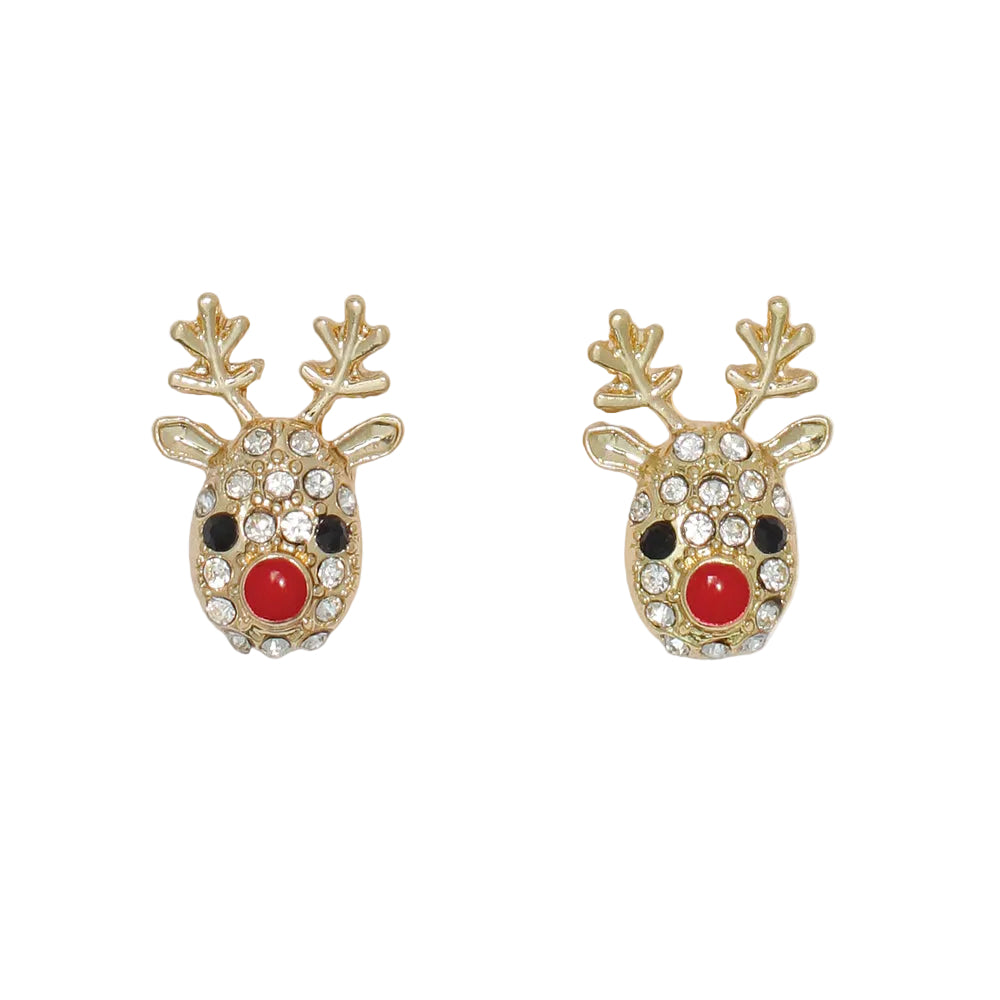 Cuties crystal studded reindeer earrings featuring sparkling holiday animal designs available at Be Charmed