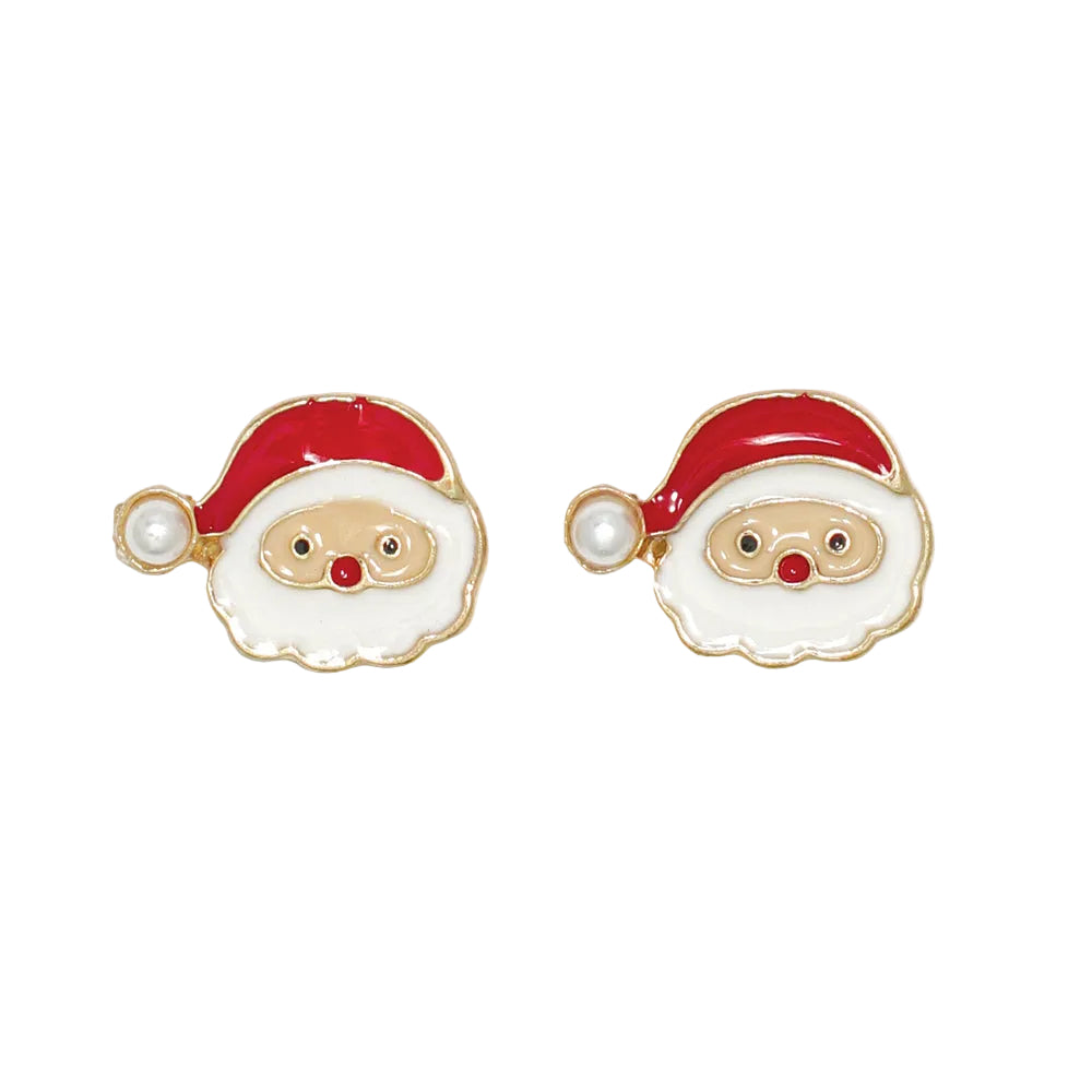 Jolly Santa w/Pearl Earrings featuring festive Santa Claus designs with pearl accents available at Be Charmed
