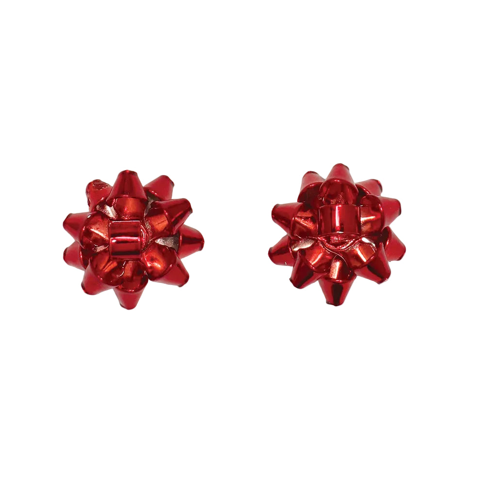 Cuties Red Holiday Bows Earrings featuring festive red ribbon bow designs available at Be Charmed