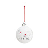 Demdaco White Christmas ball ornament with deer and cardinal design on a white background. Available at Be Charmed