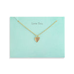 Demdaco Gold heart necklace on a light blue card with 'Love You' text. Available at Be Charmed