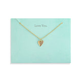 Demdaco Gold heart necklace on a light blue card with 'Love You' text. Available at Be Charmed
