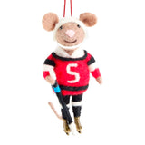Demdaco Mouse ornament in hockey gear with a red sweater and 'S' on a white background. Available at Be Charmed