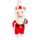 A festive felt Demdaco Christmas ornament shaped like a mouse dressed as Santa Claus, featuring a red suit, white fluffy beard and hat, and a small green-and-white striped candy cane, shown on a plain white background. Available at Be Chamred