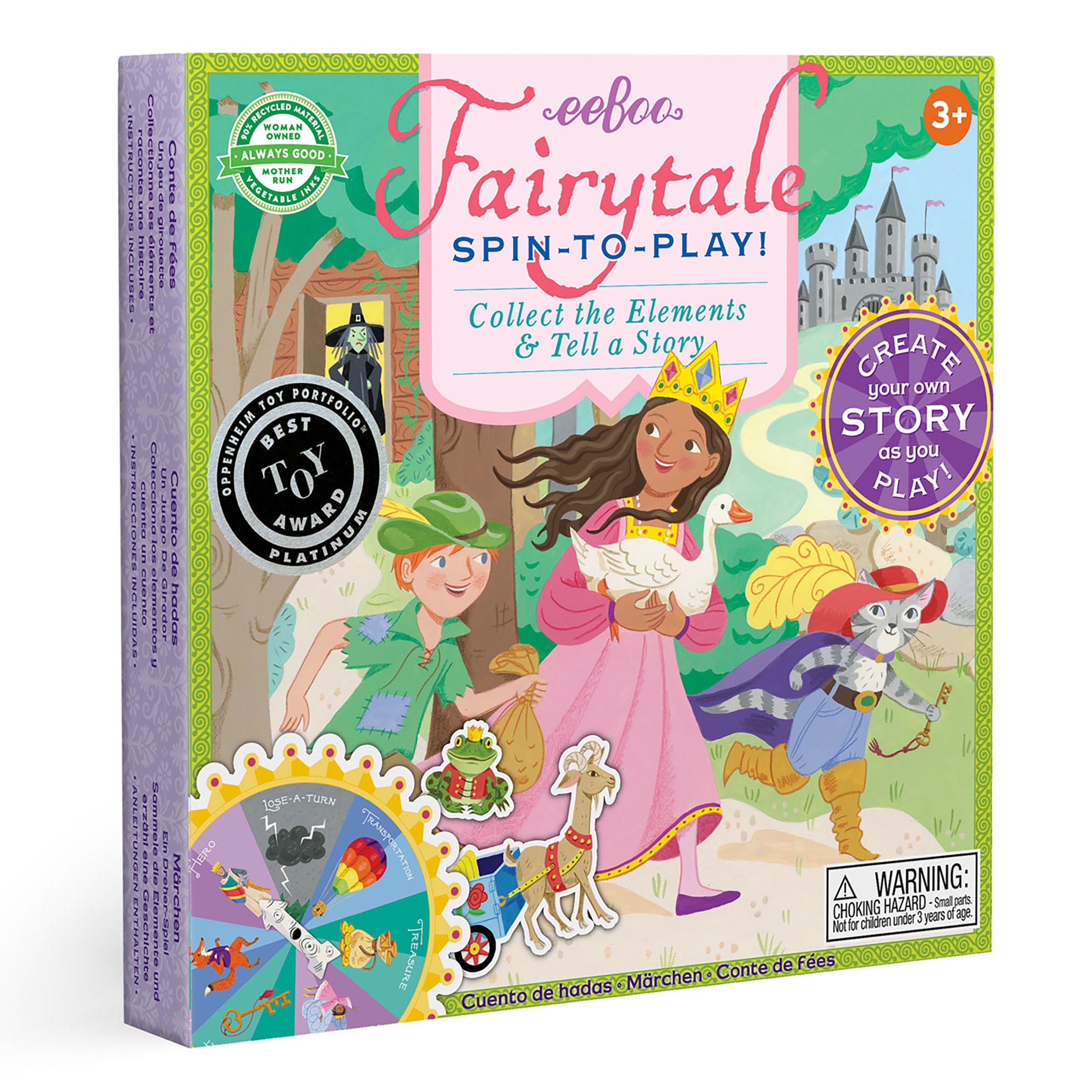 eeBoo Fairytale Spinner Game, colorful board game featuring whimsical fairy tale illustrations available at Be Charmed