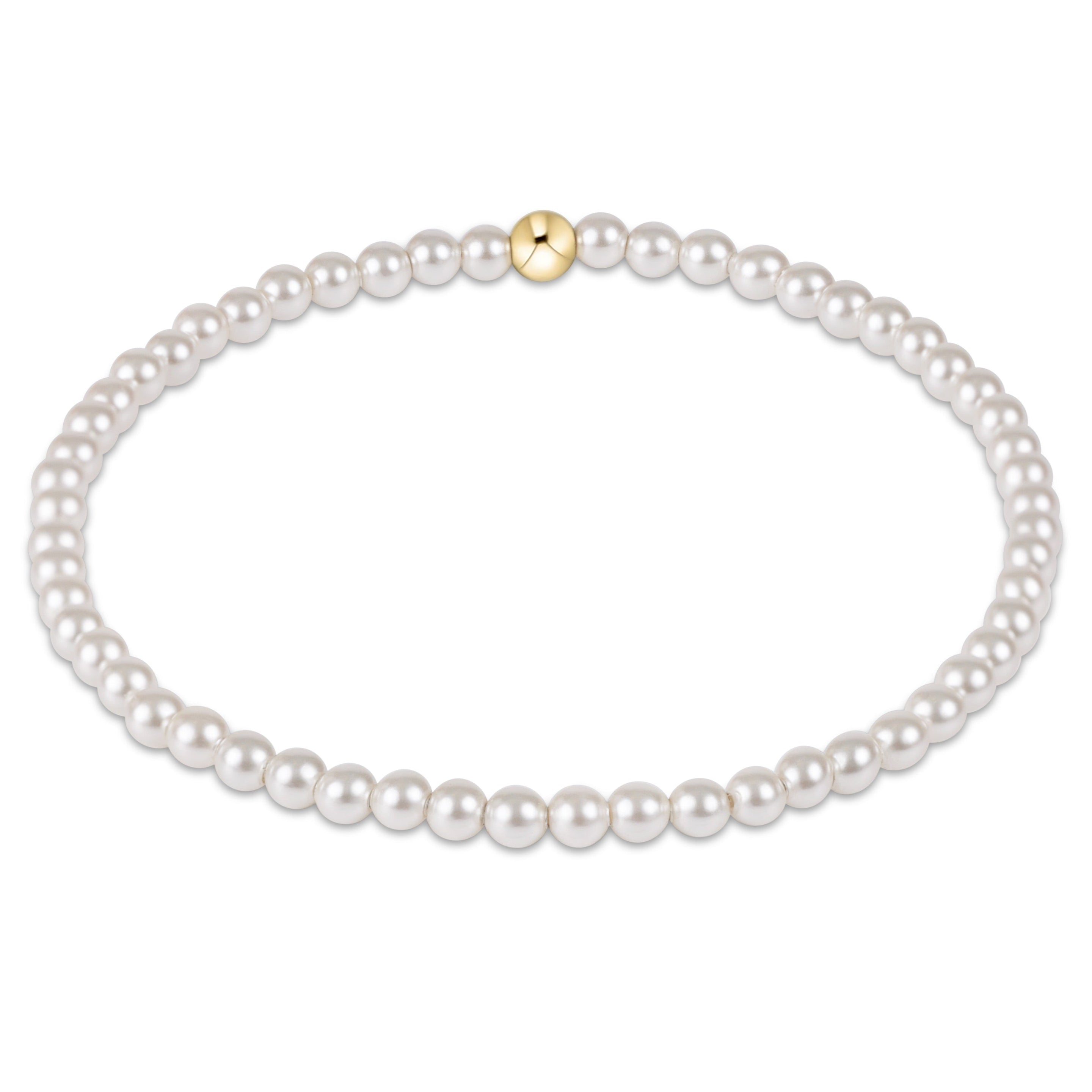 enewton 3 mm Pearl bracelet with a gold clasp on a white background. Available at Be Charmed