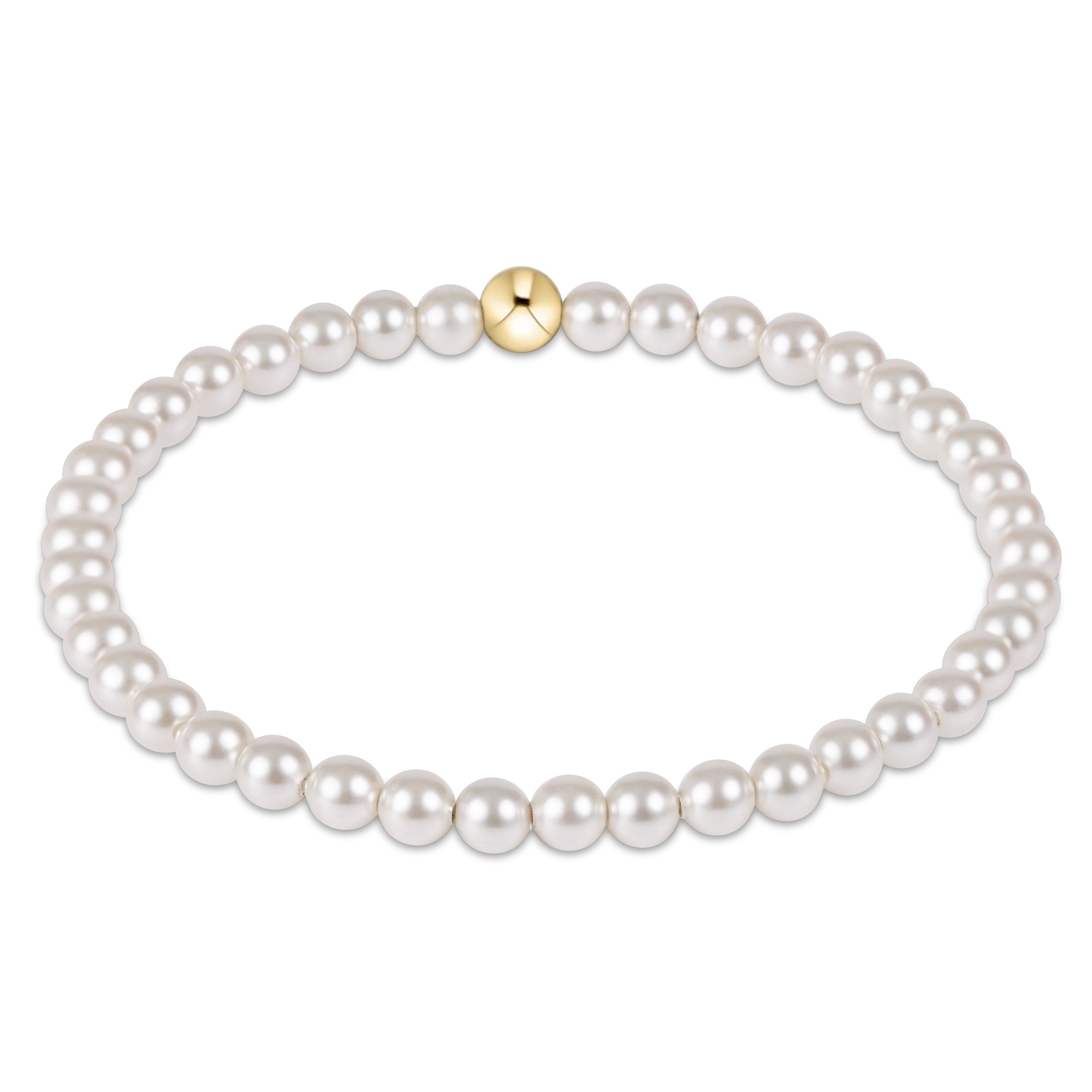 enewton 4 mm Pearl bracelet with a gold clasp on a white background. Available at Be Charmed