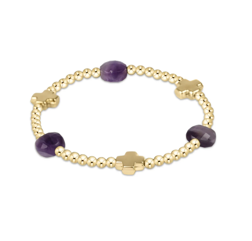 enewton Amethyst Signature Cross Admire Gold Pattern 3mm Bead Bracelet available at Be Charmed