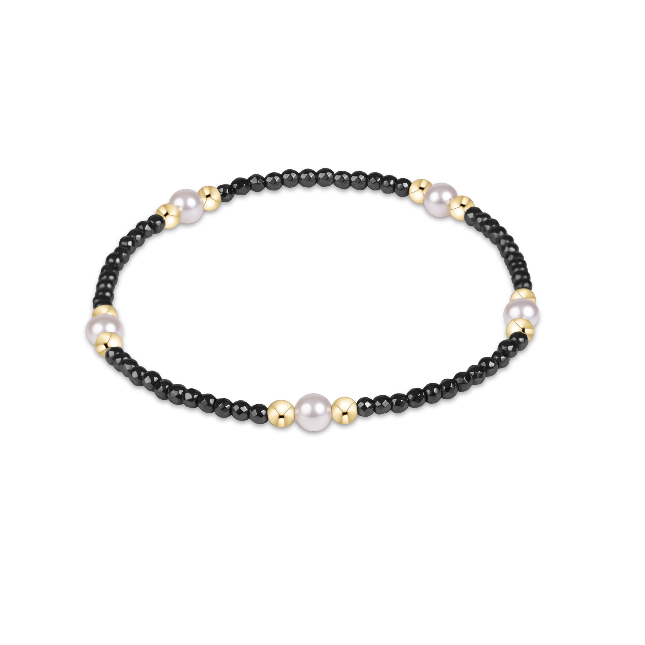 Faceted Hematite enewton Purpose Pearl 4mm bracelet featuring gold-filled beads and freshwater pearls available at Be Charmed