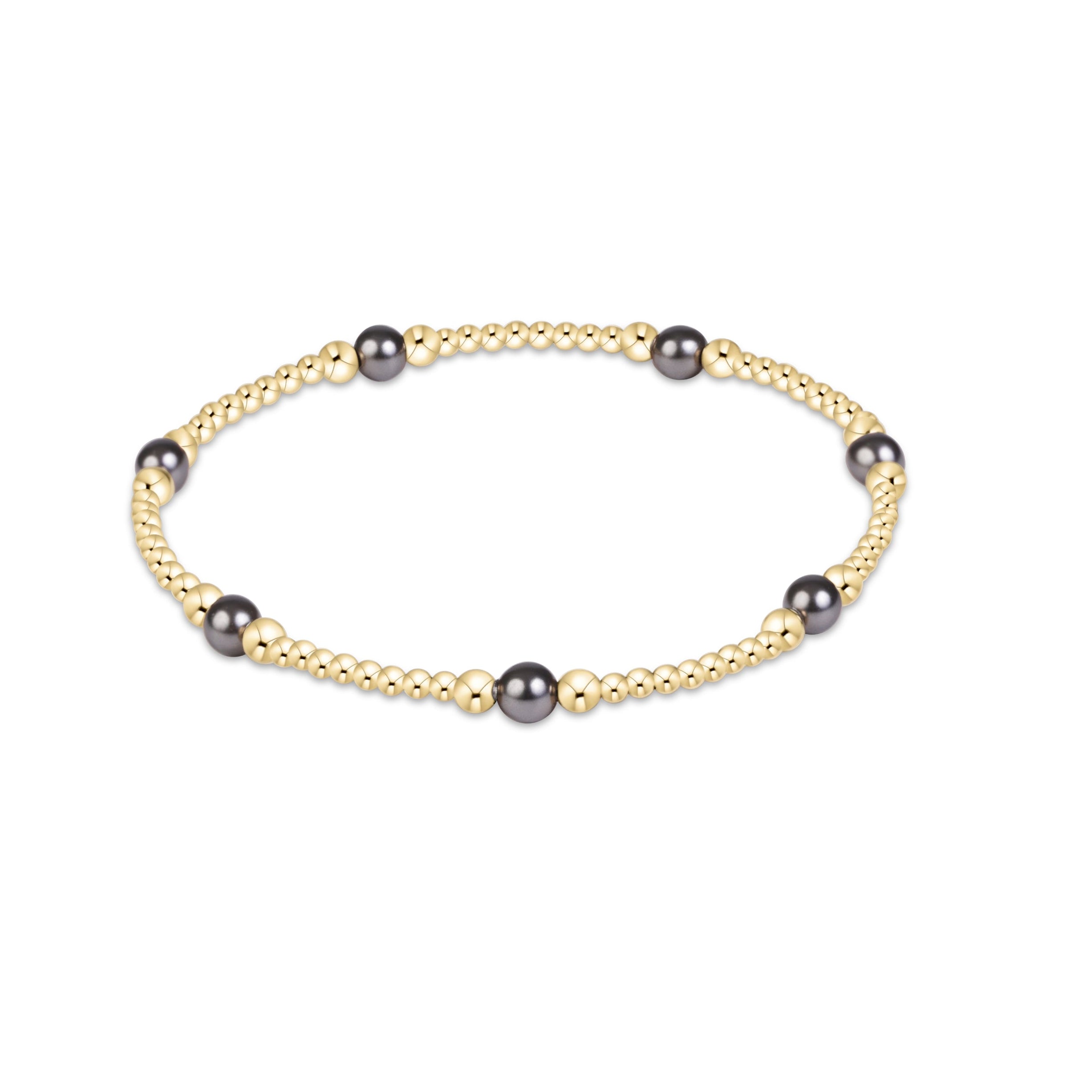 enewton Purpose Pearl Dark Grey 4mm Gold Bracelet featuring dark grey pearls and gold-filled beads available at Be Charmed