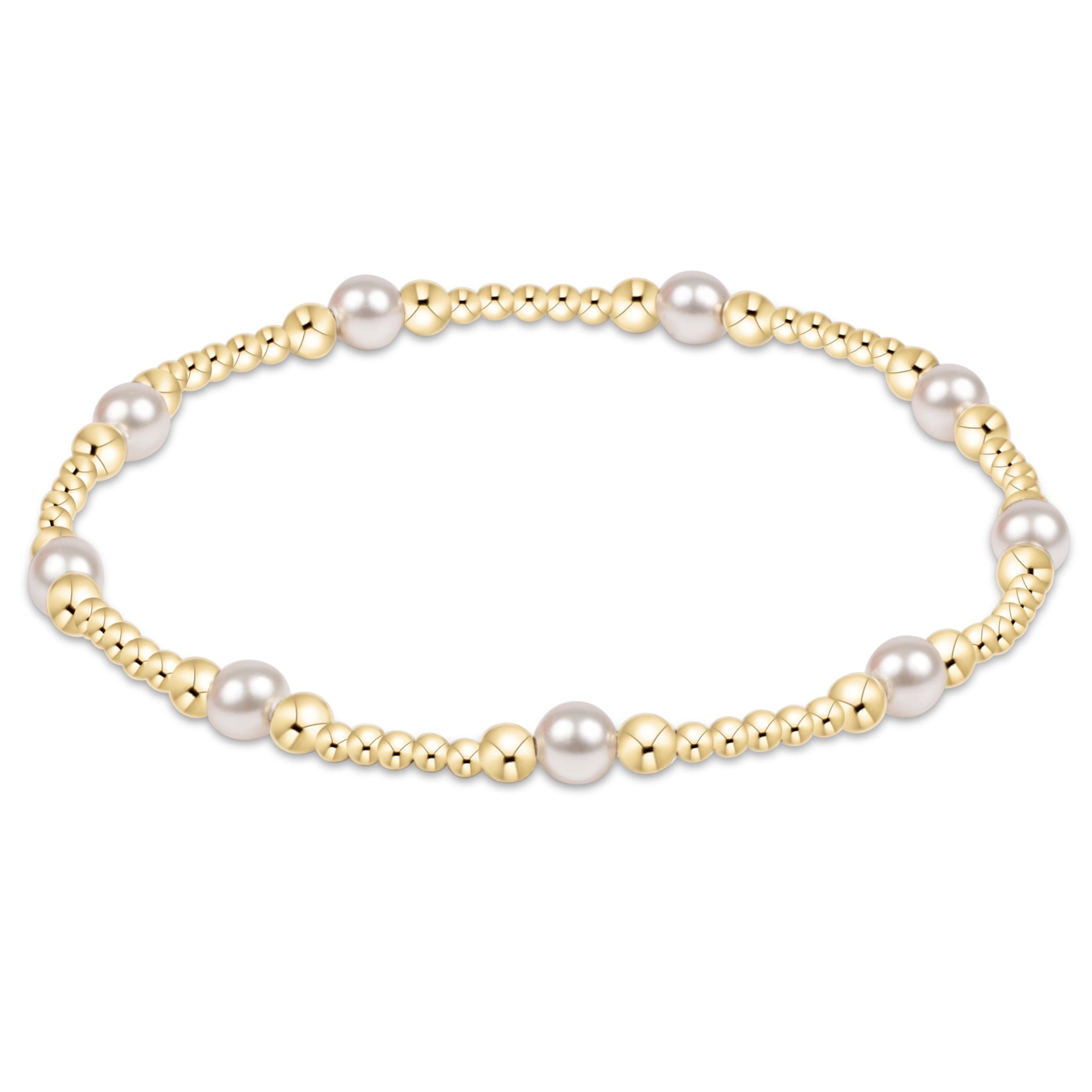 enewton 4 mm Purpose Pearl bracelet with gold accents on a white background. Available at Be Charmed