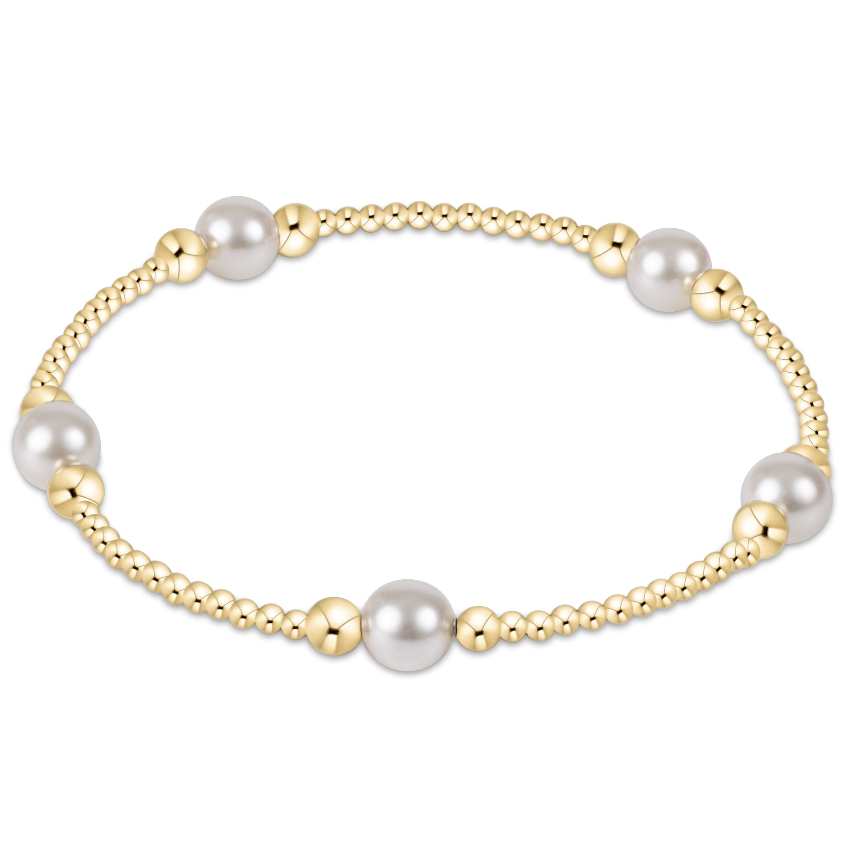 enewton 6 mm Gold bracelet with pearls on a white background. Available at Be Charmed