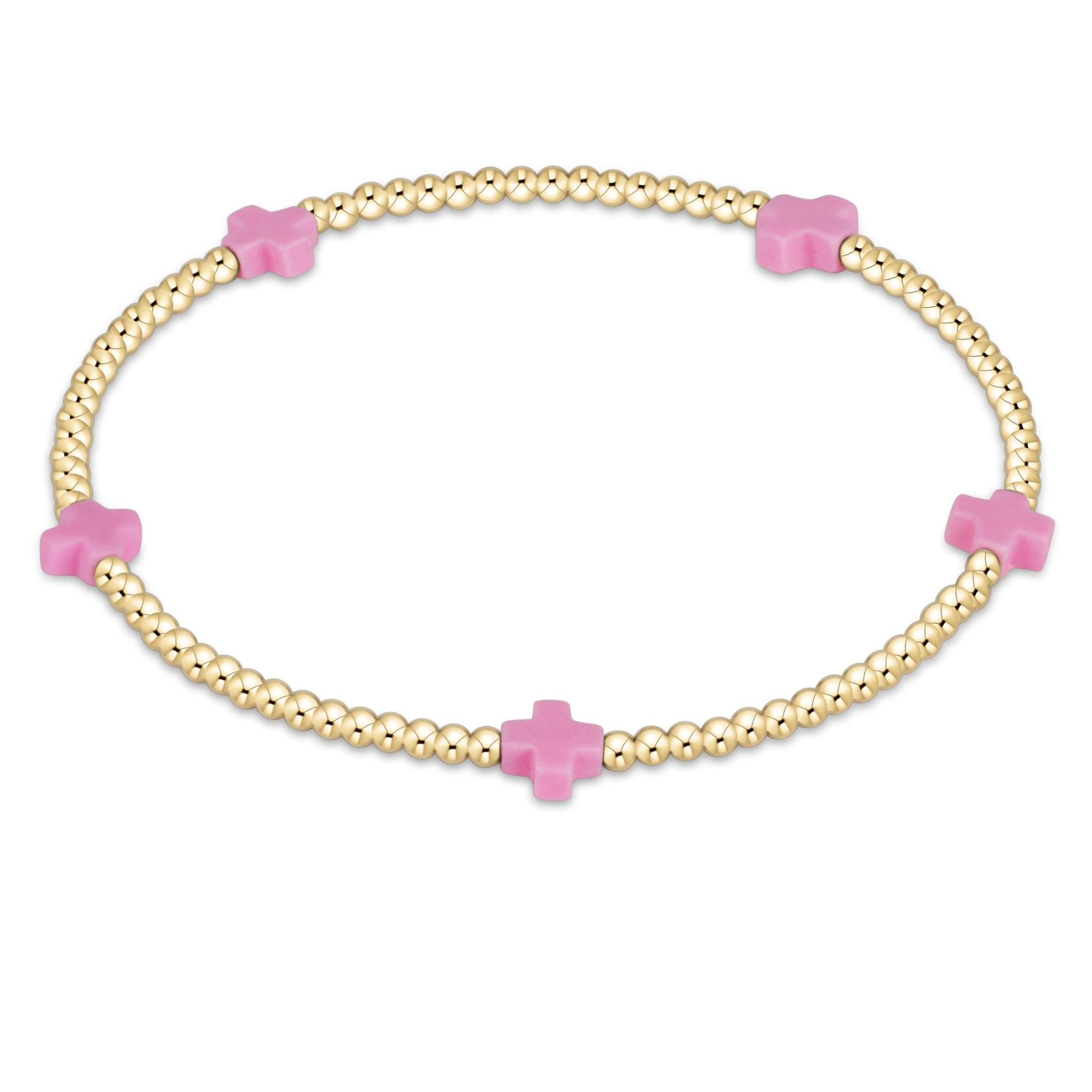 enewton - Bright Pink Signature Cross Small 2 mm Gold Bracelet available at Be Charmed
