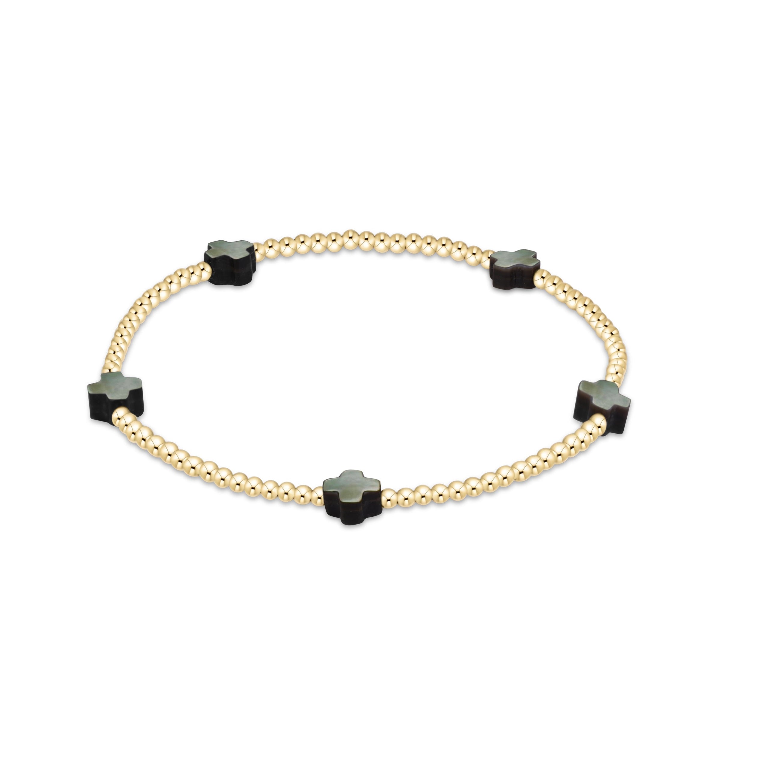 enewton Signature Cross Small 2mm Gold Bracelet featuring Mother of Pearl and Black Tahitian accents available at Be Charmed