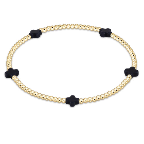 enewton Signature Cross Small 2mm Gold Bracelet in Navy available at Be Charmed
