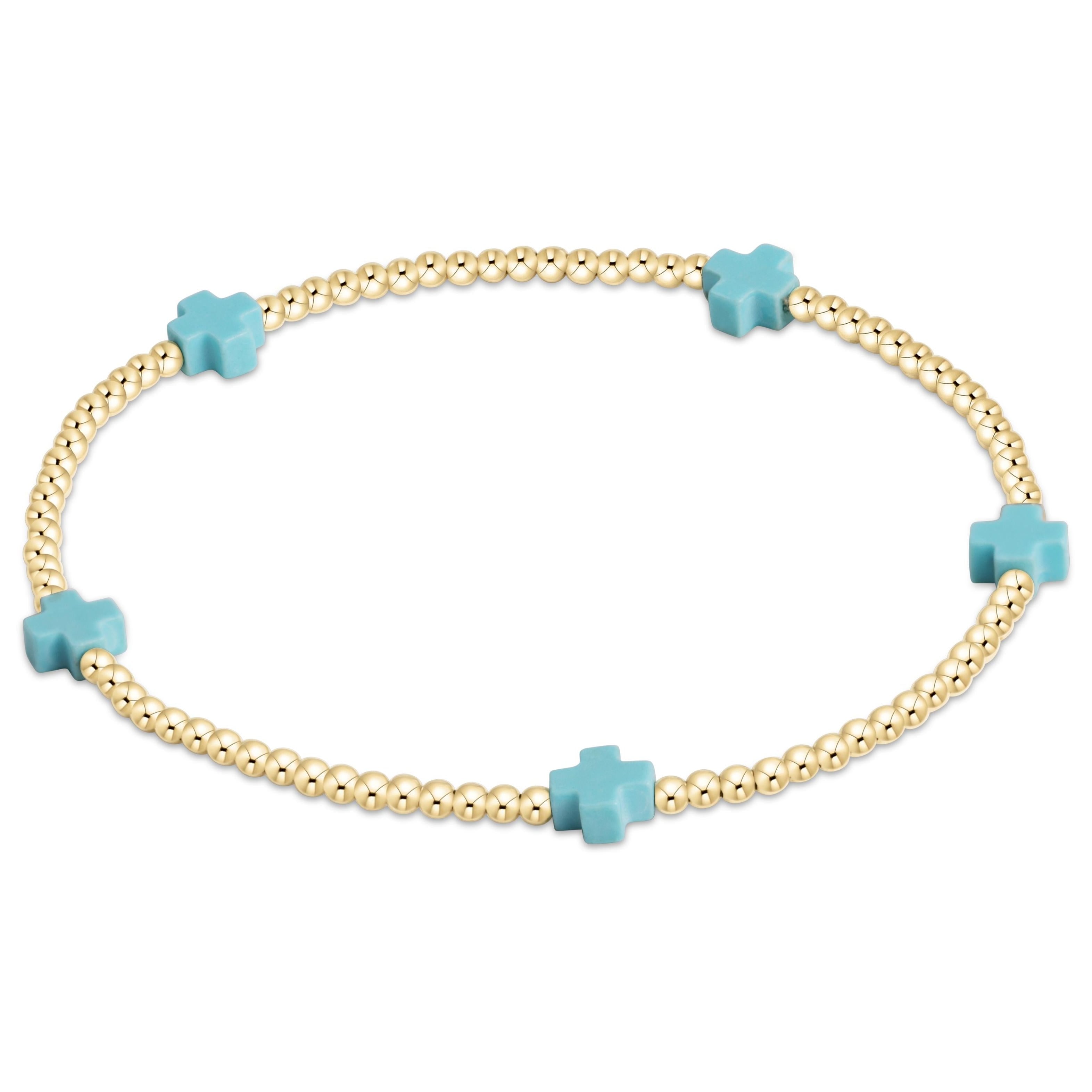 enewton - Turquoise Signature Cross Small 2 mm Gold Bracelet available at Be Charmed