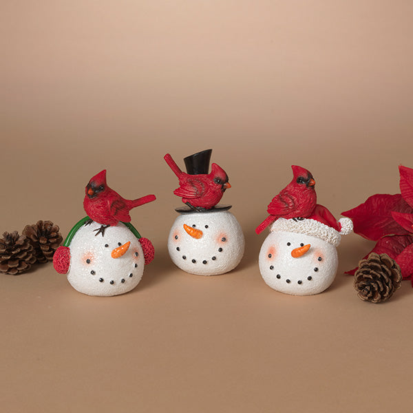 Gerson - 3.94" Resin Holiday Cardinal on Snowman Head - Assorted available at Be Charmed