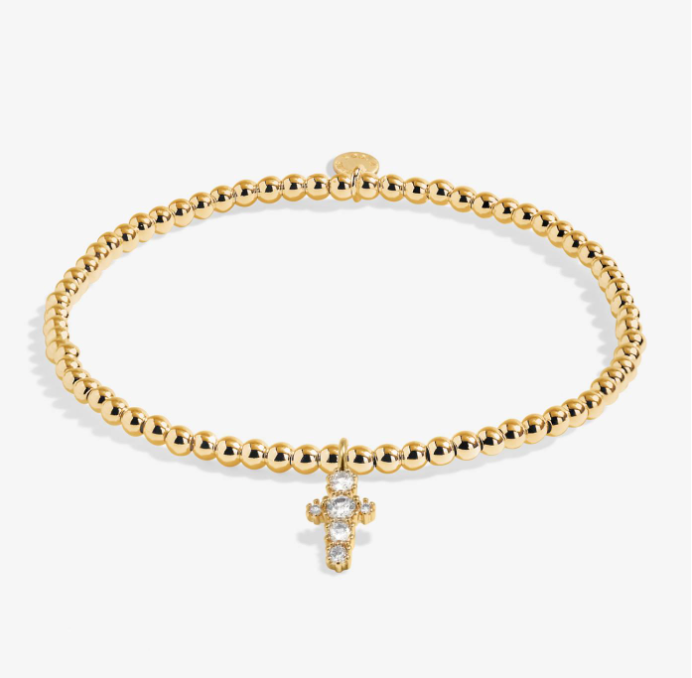 A Littles & Co A Little Blessing gold bracelet featuring a delicate gold charm on a beaded band, available at Be Charmed