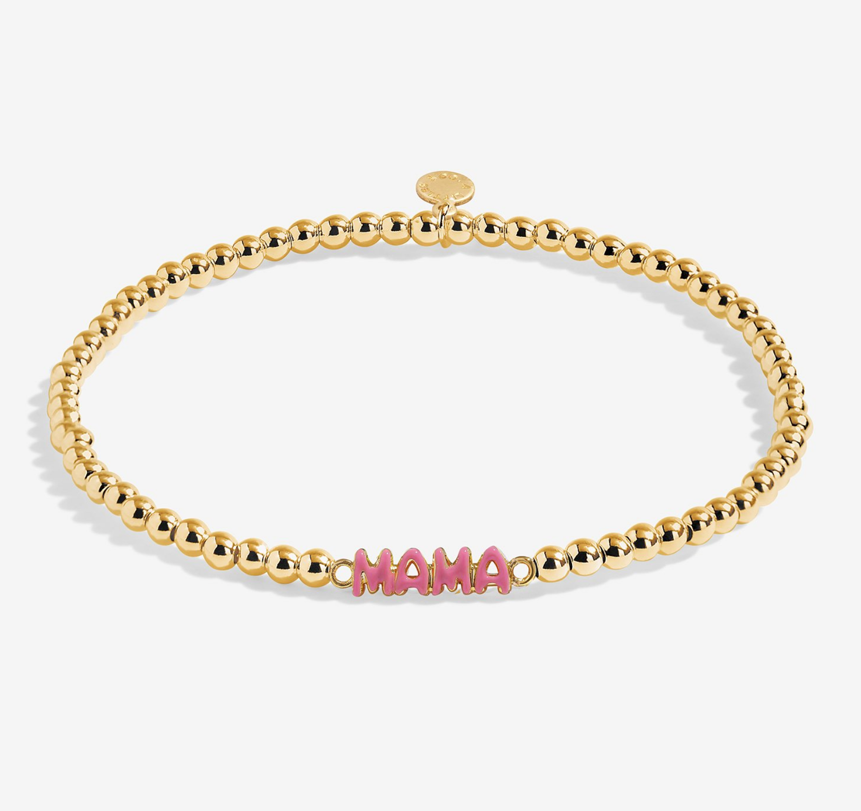A Littles & Co Hey Mama gold bracelet featuring a delicate gold charm on a beaded band, available at Be Charmed