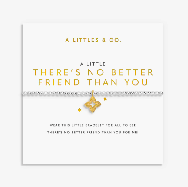 A Littles & Co silver and gold mixed-metal bracelet on a sentiment card, available at Be Charmed