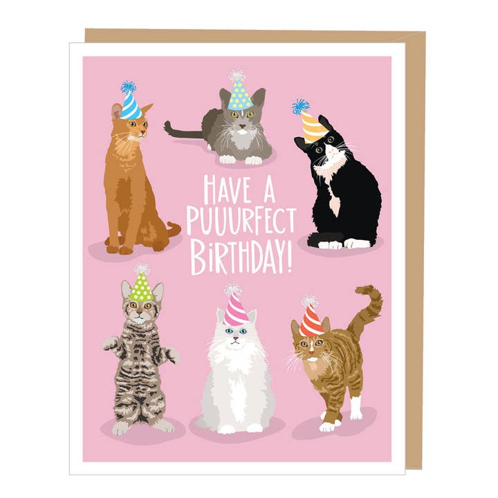 Apartment 2 birthday card featuring a cute illustration of cats celebrating, available at Be Charmed