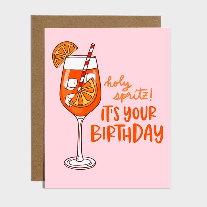 Brittany Paige birthday card featuring a graphic illustration of an Aperol Spritz cocktail and birthday greeting, available at Be Charmed