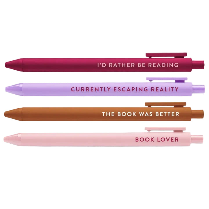 Brittany Paige pen set in book lovers; featuring a collection of colorful pens with witty text, available at Be Charmed