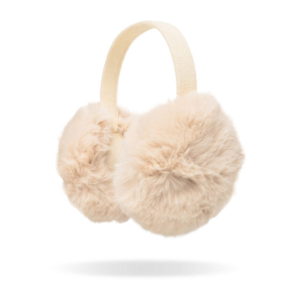 Cream Britt's Knits Aspen Earmuffs featuring cozy faux fur winter earmuffs, available at Be Charmed