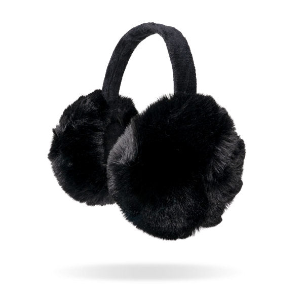 Black Britt's Knits Aspen Earmuffs featuring cozy faux fur winter earmuffs, available at Be Charmed