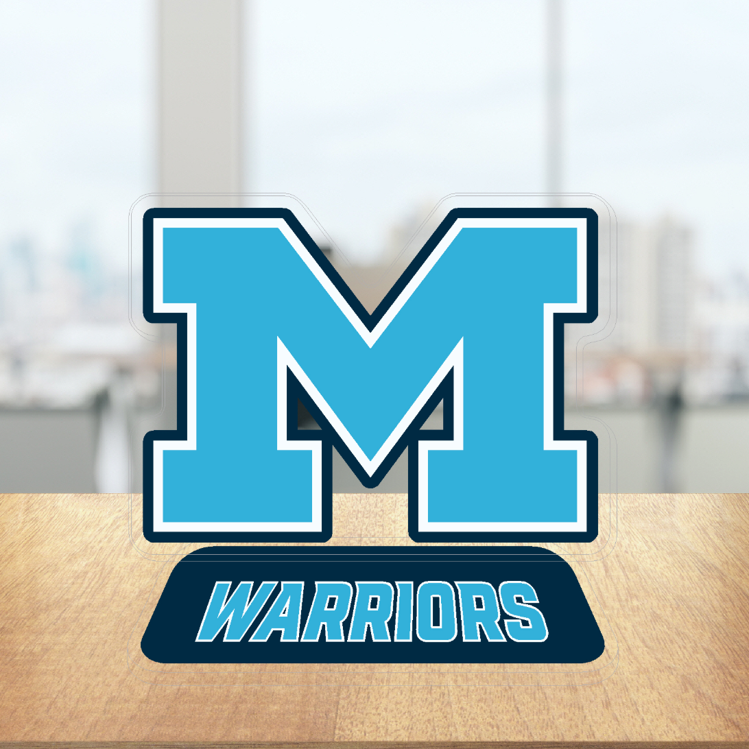 Color Shock Medfield M With Warriors desk figurine featuring team logo and school colors, available at Be Charmed