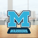 Color Shock Medfield M With Warriors desk figurine featuring team logo and school colors, available at Be Charmed