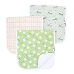 Copper Pearl burp cloth set Bogey featuring a stylish multi-layer absorbent fabric design, available at Be Charmed
