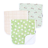 Copper Pearl burp cloth set Bogey featuring a stylish multi-layer absorbent fabric design, available at Be Charmed
