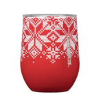 Corkcicle 12 oz Stemless stainless steel insulated tumbler in fairisle red, available at Be Charmed
