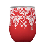Corkcicle 12 oz Stemless stainless steel insulated tumbler in fairisle red, available at Be Charmed
