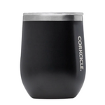 Corkcicle 12 oz Stemless stainless steel insulated tumbler in matte black, available at Be Charmed