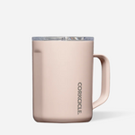 A gloss chocolate CORKCLE insulated mug with a clear lid, featuring the brand name printed vertically in dark gray on the side, set against a clean white background. Available at Be Charmed