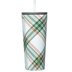 Peppermint Plaid Corkcicle 24 oz Cold Cup stainless steel insulated travel cup with straw lid, available at Be Charmed