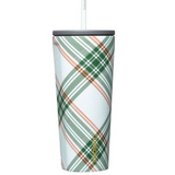 Peppermint Plaid Corkcicle 24 oz Cold Cup stainless steel insulated travel cup with straw lid, available at Be Charmed