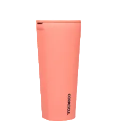 Neon Lights Coral Corkcicle 24 oz Tumbler stainless steel insulated travel cup with straw lid, available at Be Charmed