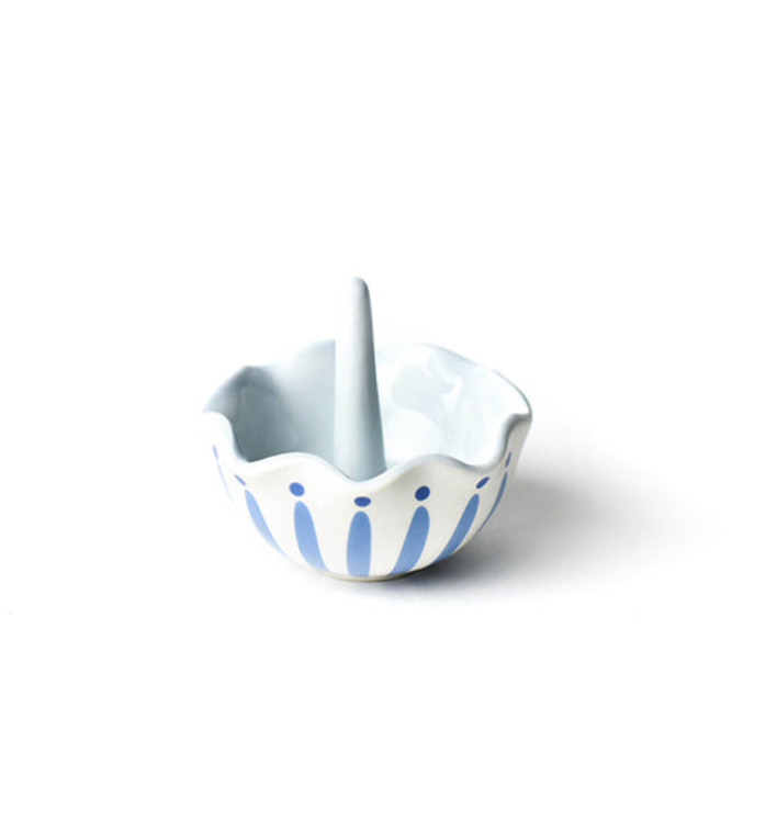 Coton Colors Iris Blue Burst Ruffle Ring Dish featuring a ruffled ceramic design in vibrant blue shades, available at Be Charmed