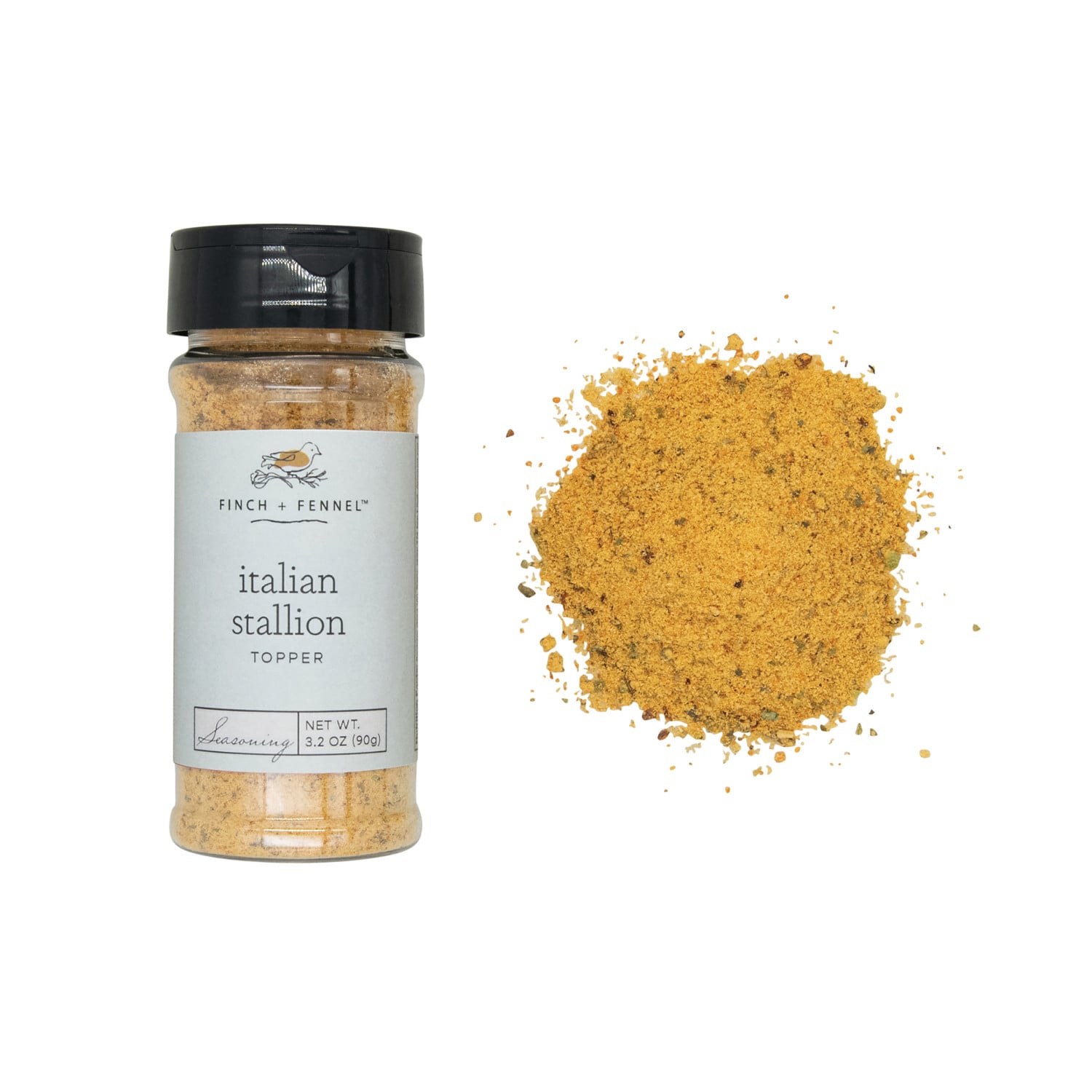 Finch + Fennel 3.2oz Italian Stallion Topper Seasoning jar featuring gourmet seasoning blend, available at Be Charmed