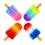 Four colorful popsicle squishies with gradient colors on a white background. Available at Be Charmed