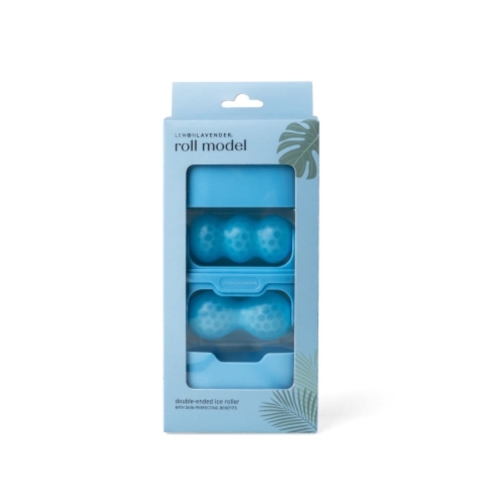 In Box Lemon Lavender Roll Model Double-Ended Ice Roller featuring a soothing facial ice roller for skincare, available at Be Charmed